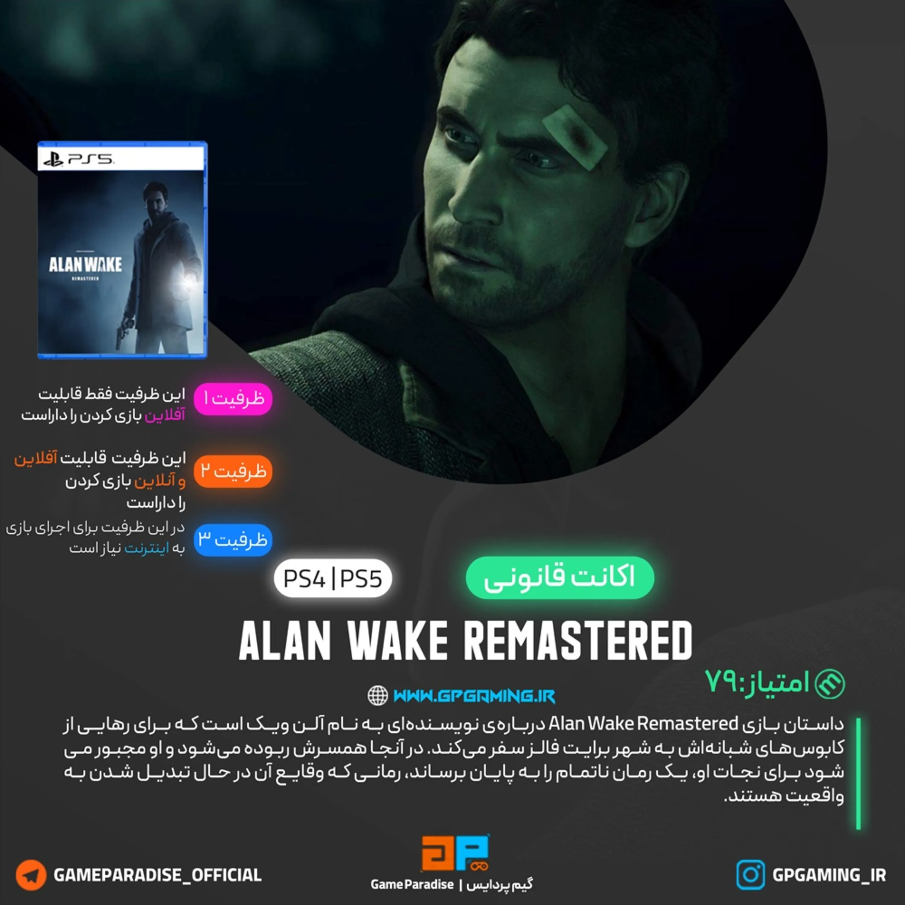 اکانت قانونی Alan Wake Remastered برای PS5 & PS4